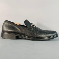 BALLY Size 12 Cadore Black Silver Tone Pebble Grain Leather Horsebit Loafers