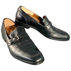 BALLY Size 12 Lavoli Black Silver Leather Buckle Loafers BALLY Size 12 Lavoli Black Silver Leather Buckle Loafers