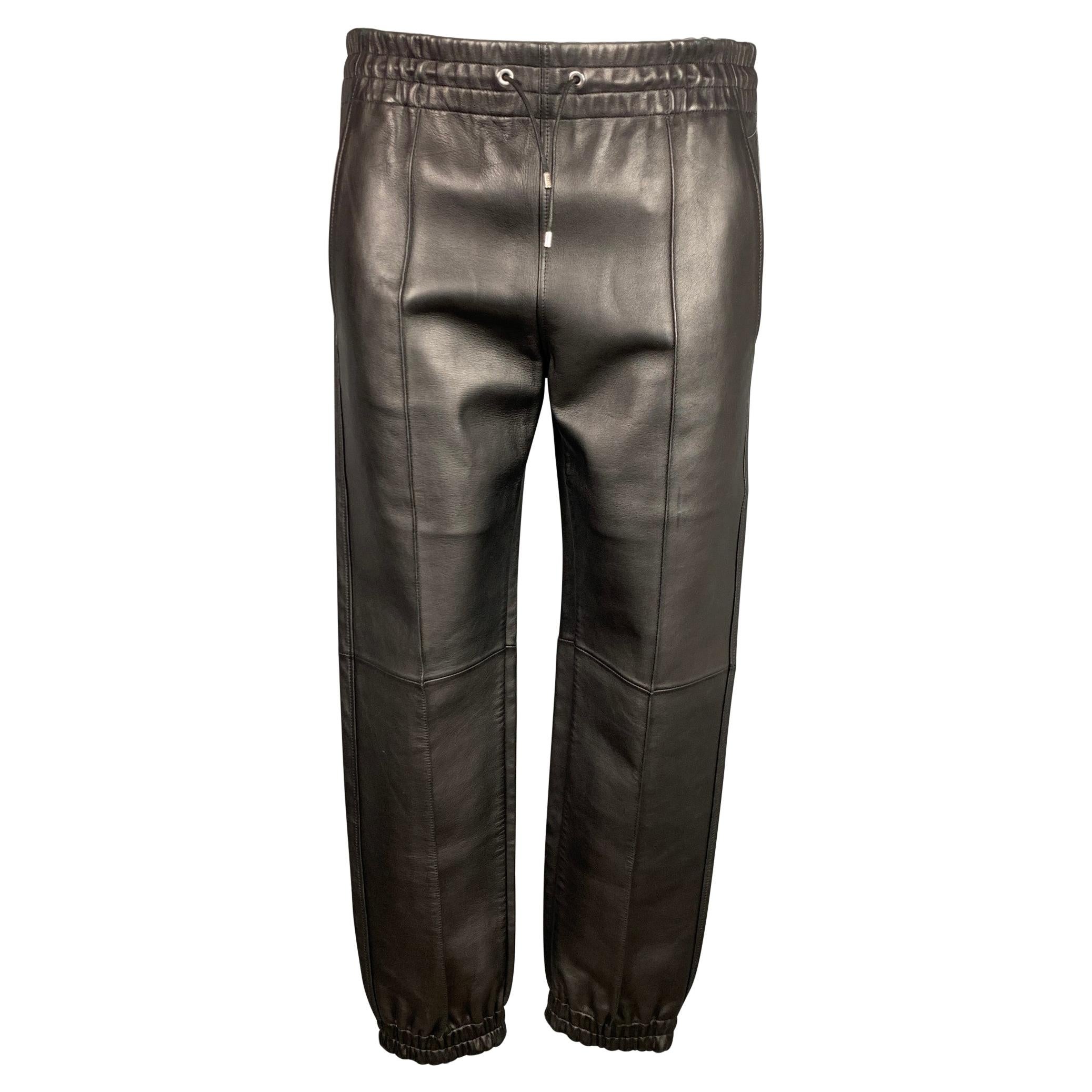 BALLY Size 30 Black Leather Elastic Waistband Casual Pants
