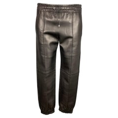 BALLY Size 30 Black Leather Elastic Waistband Casual Pants