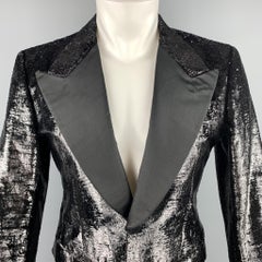 BALLY Size 38 Black Metallic Tinsel Velvet Peak Lapel Blazer