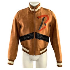 Chaqueta BALLY de cuero marrón y negro con cremallera, talla 38