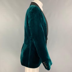 BALLY Size 38 Teal Black Velvet Viscose Silk Shawl Collar Sport Coat
