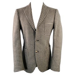 BALLY Size 40 Brown Taupe Houndstooth Wool Blend Notch Lapel Sport Coat