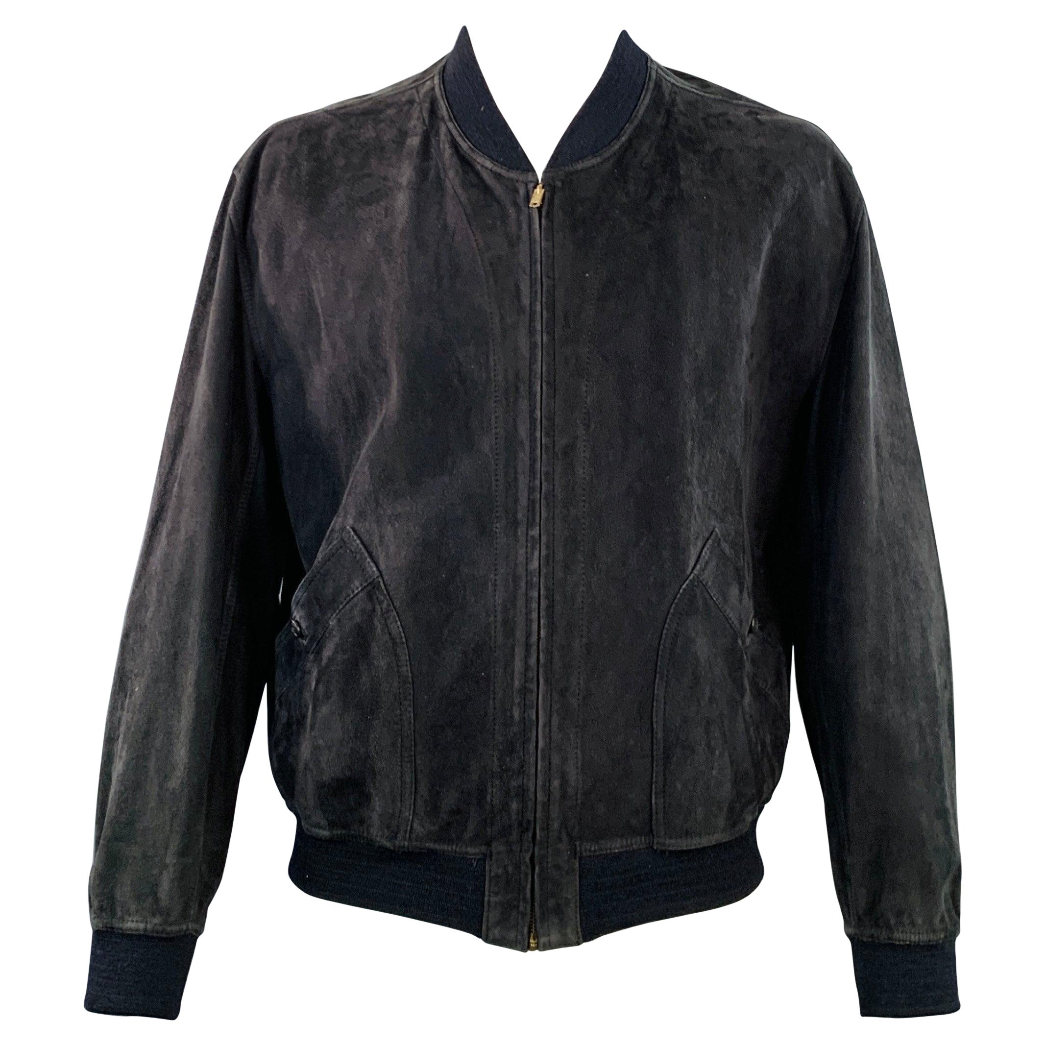 BALLY Size 42 Black Suede Leather Reversible Bomber Jacket