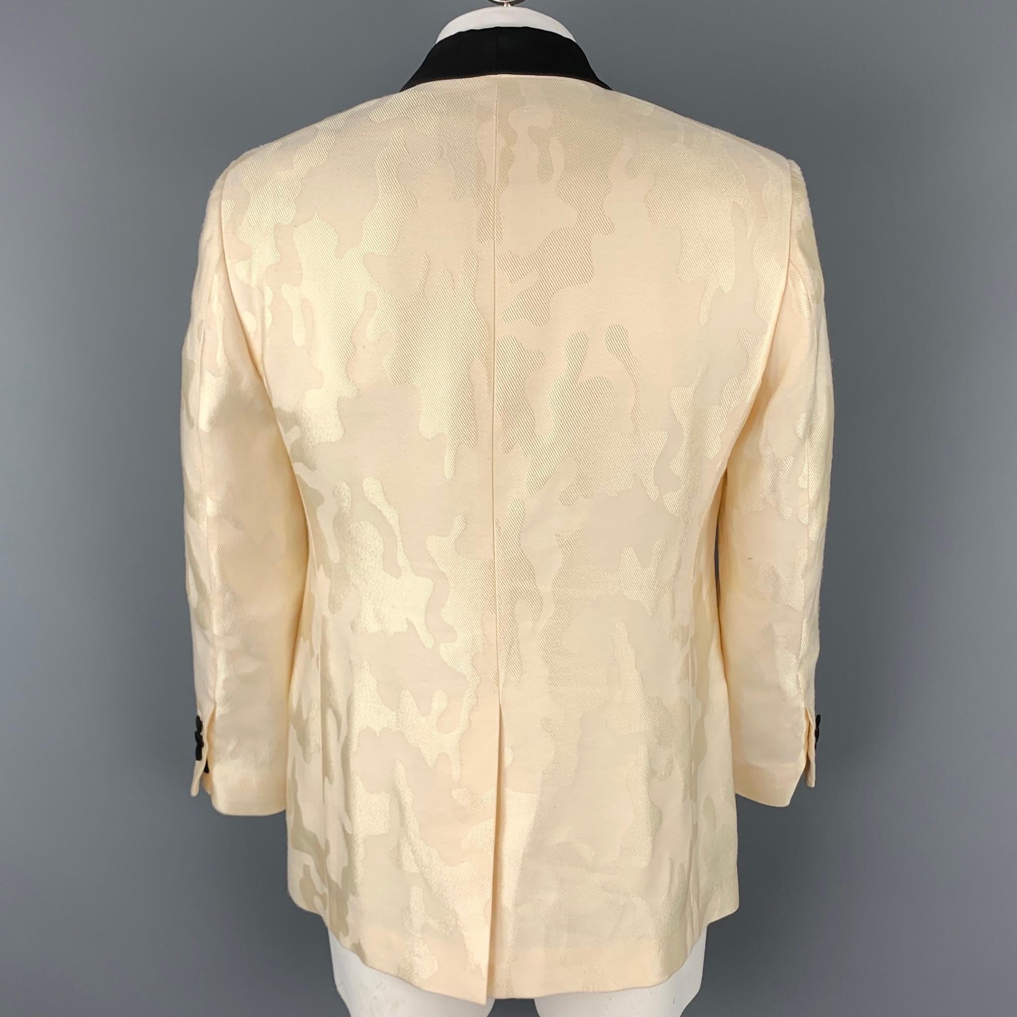 Men's BALLY Size 46 Beige Jacquard Viscose Blend Shawl Collar Sport Coat