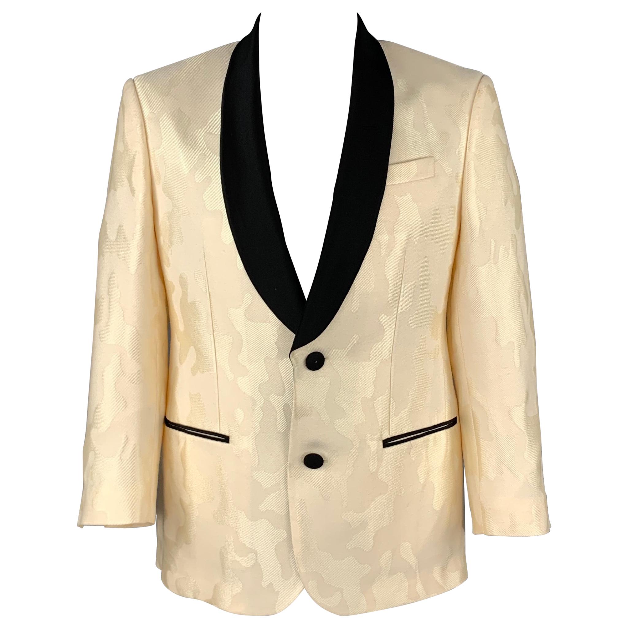 BALLY Size 46 Beige Jacquard Viscose Blend Shawl Collar Sport Coat