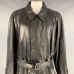 BALLY Size 48 Black Leather Zip Buttons Coat
