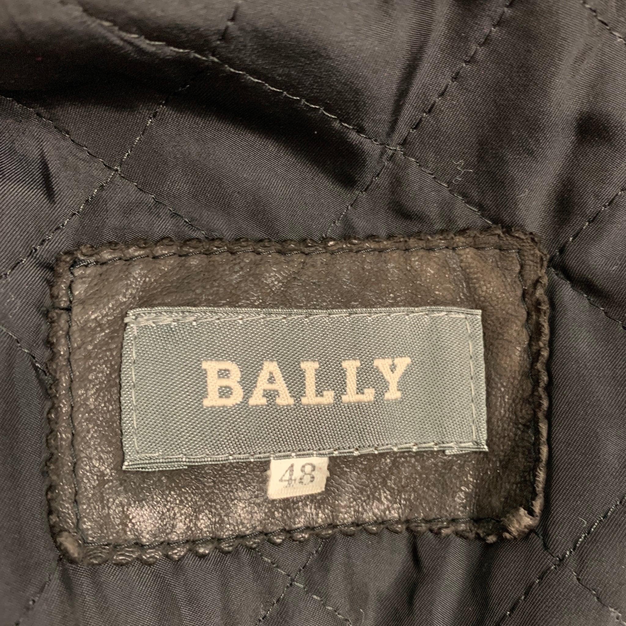BALLY Size 48 Grey Green Leather Nautical Coat For Sale 4
