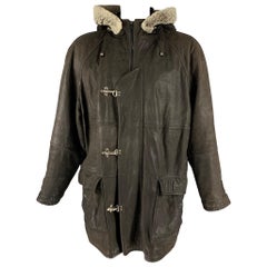 BALLY - Manteau nautique en cuir gris vert, taille 48