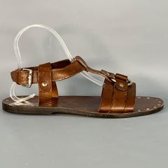 BALLY Size 6.5 Lurago Brown Silver Leather Studded Sandals