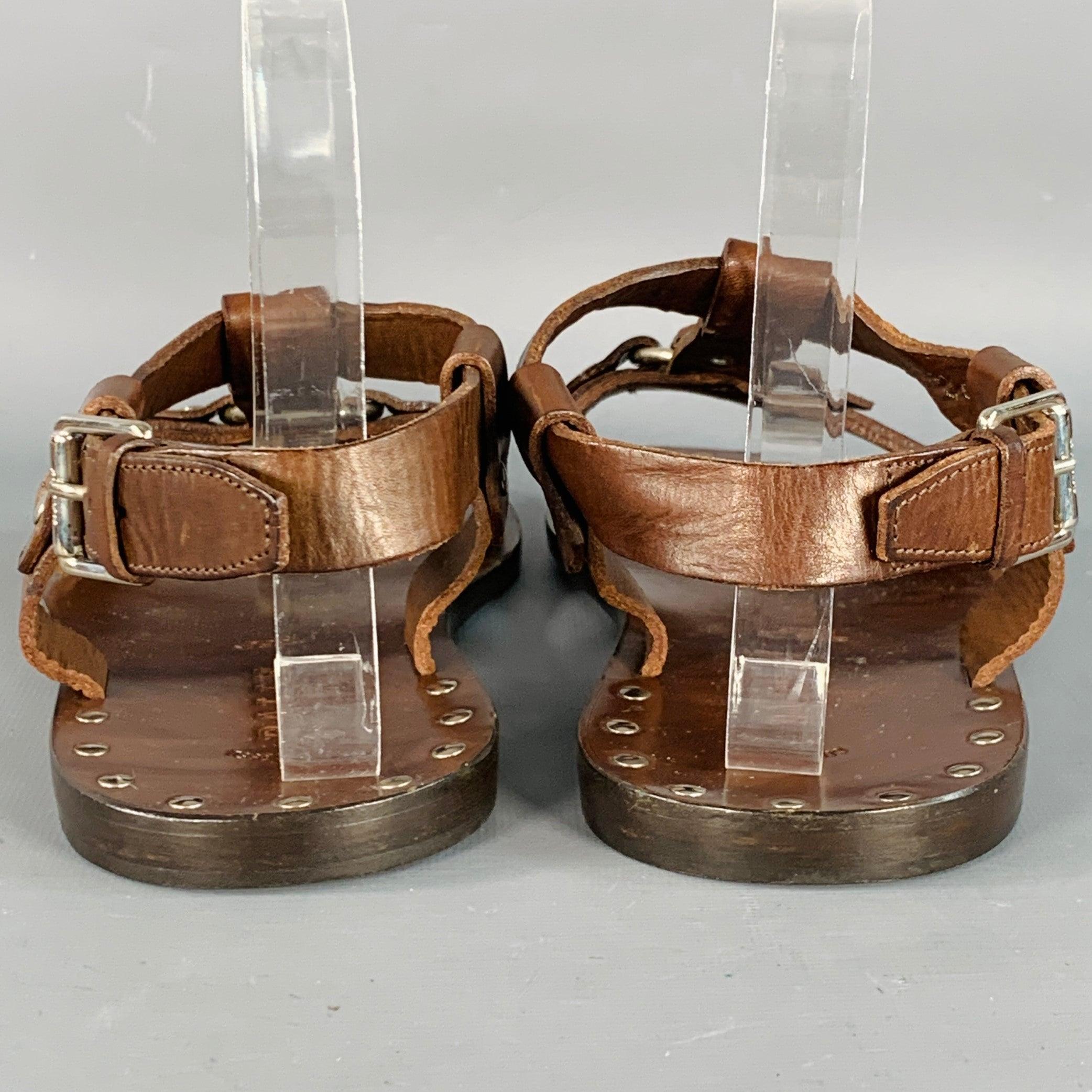 BALLY Größe 6.5 Lurago Braun Silber Leder Nieten Sandalen im Zustand „Gut“ im Angebot in San Francisco, CA