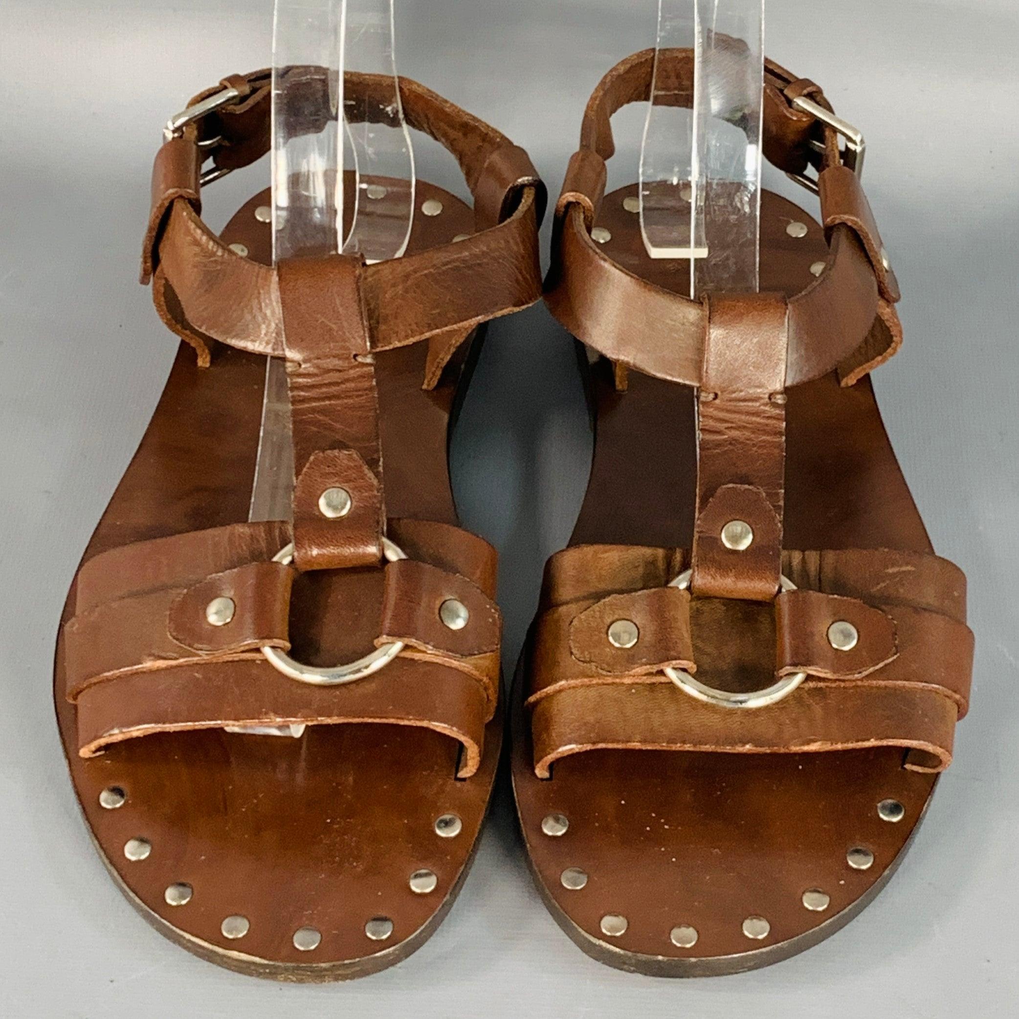 BALLY Größe 6.5 Lurago Braun Silber Leder Nieten Sandalen Damen im Angebot