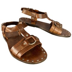 Bally Taglia 6.5 Lurago Marrone Argento Sandali in Pelle con Borchie