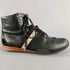 BALLY Size 7 -Frendy- Black White Ribbon Trim Leather High Top Sneakers