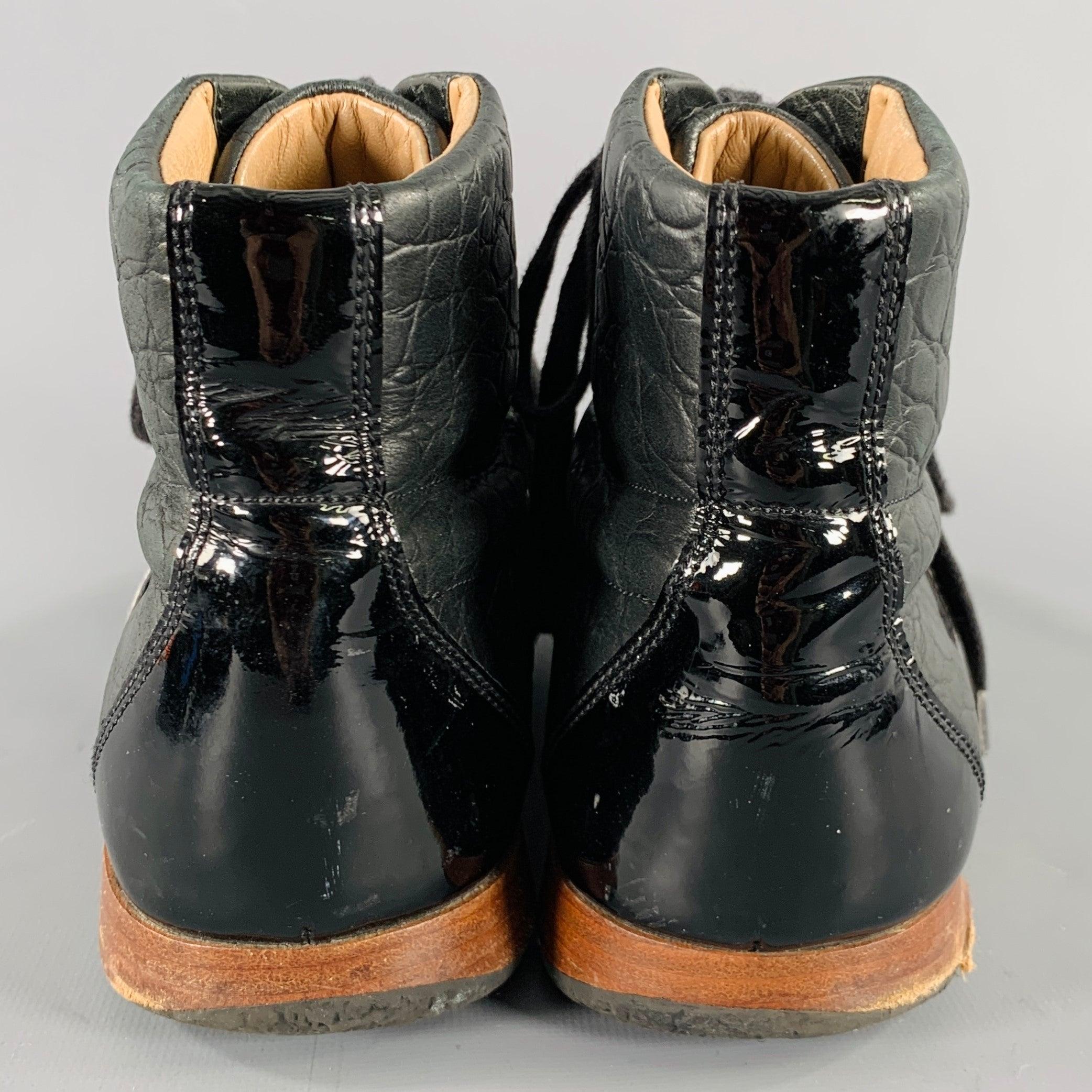 BALLY Size 7 -Frendy- Black White Ribbon Trim Leather High Top Sneakers In Good Condition For Sale In San Francisco, CA