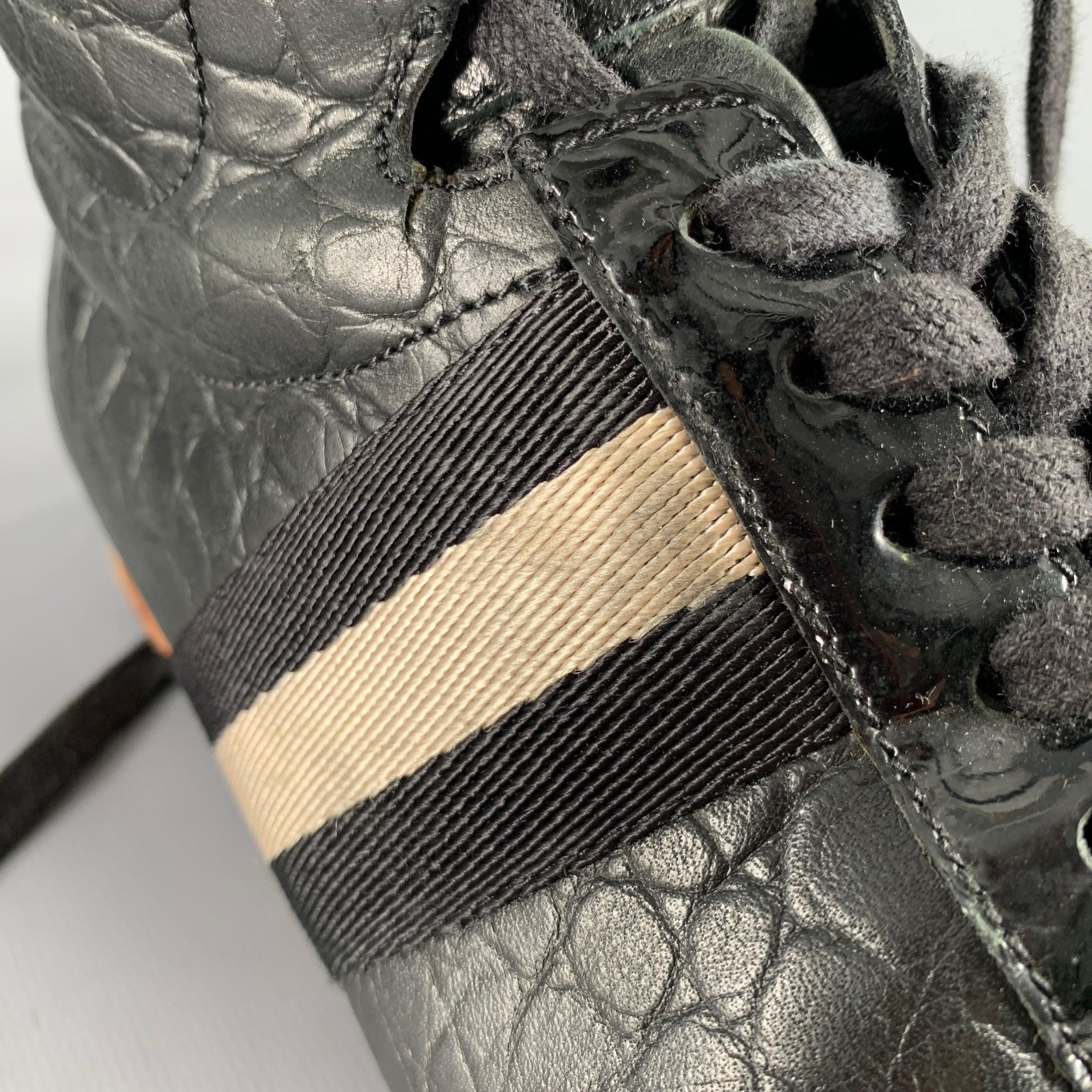 BALLY Size 7 -Frendy- Black White Ribbon Trim Leather High Top Sneakers For Sale 5