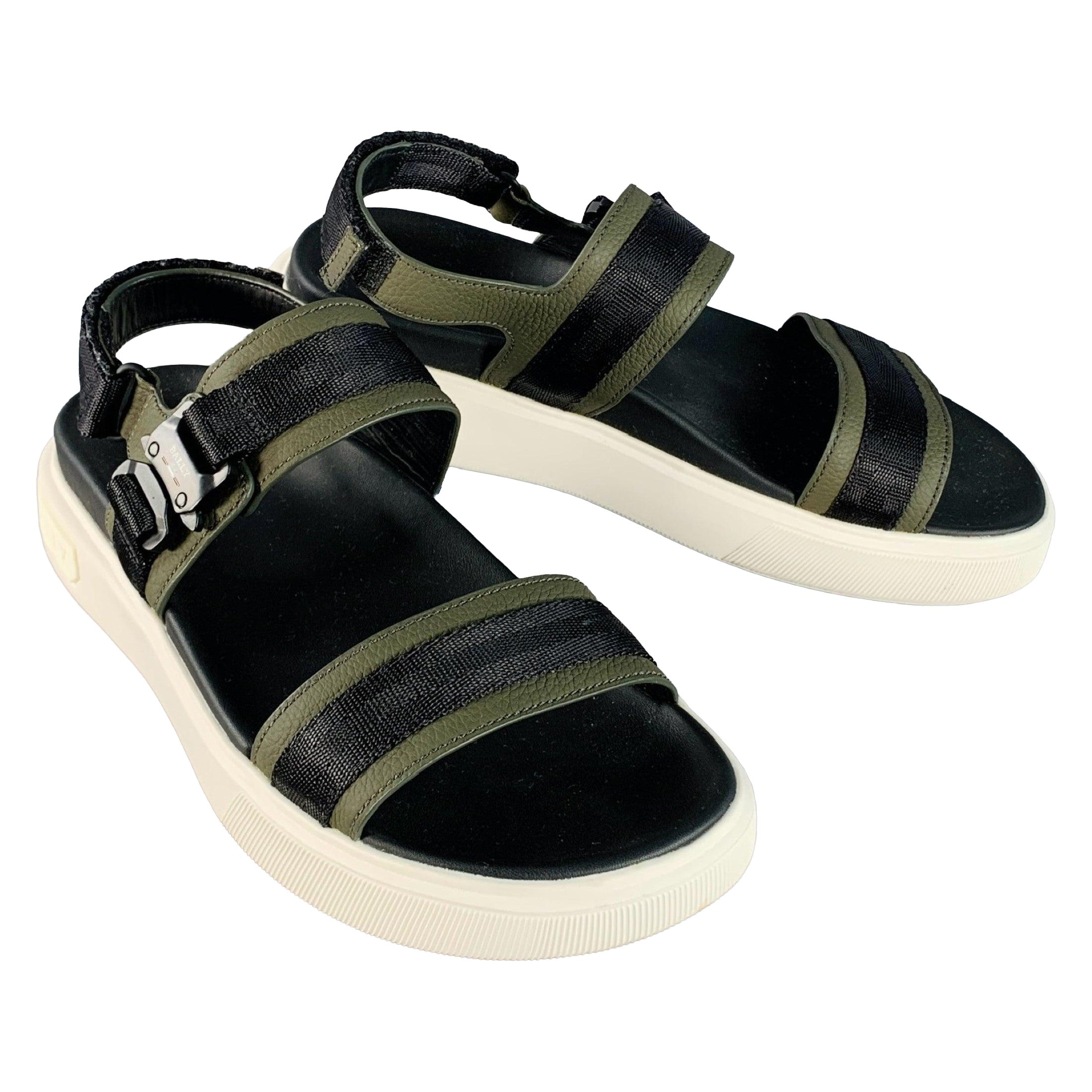 BALLY Size 7 Jere Black Charcoal Nylon Rubber Sole Buckle Sandals