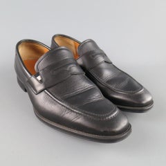 BALLY Size 7.5 Black Leather Penny Loafers