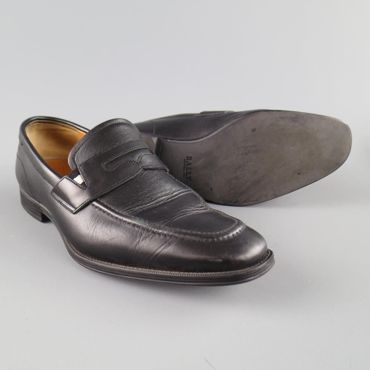 BALLY Size 7.5 Black Leather Penny Loafers In Excellent Condition For Sale In San Francisco, CA