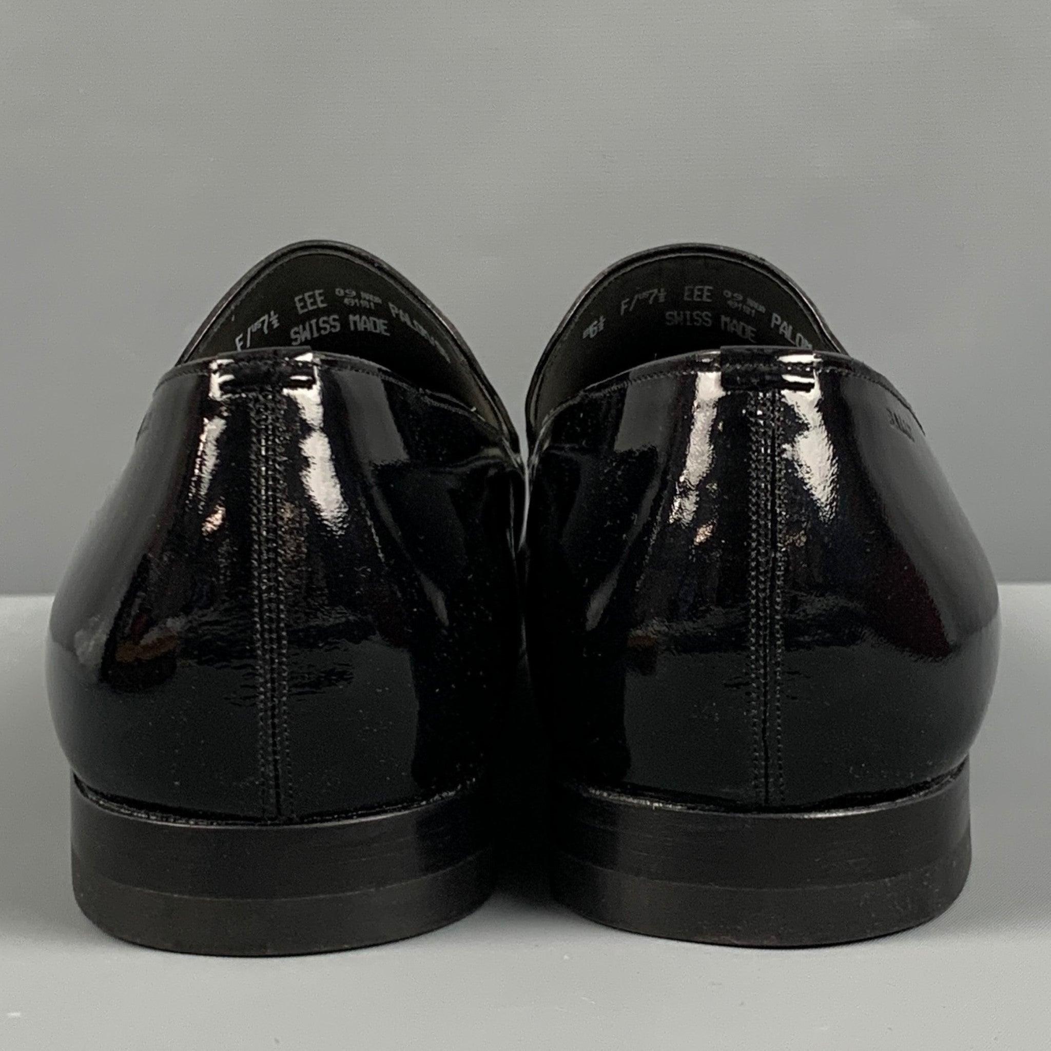 BALLY Size 7.5 Black Patent Leather Slip On Loafers In Good Condition For Sale In San Francisco, CA