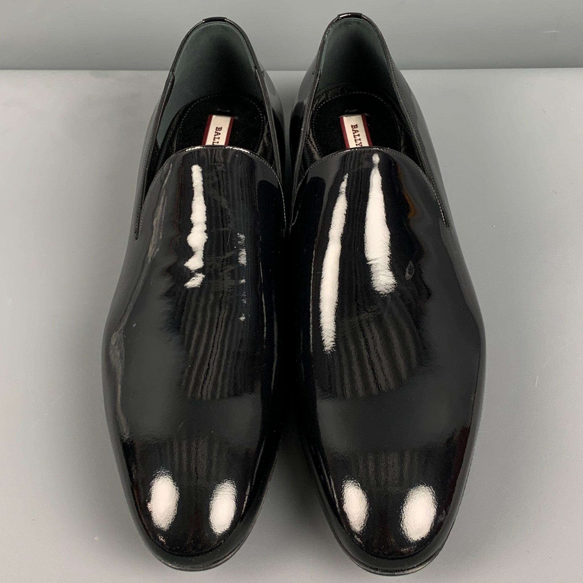 Men's BALLY Size 7.5 Black Patent Leather Slip On Loafers For Sale