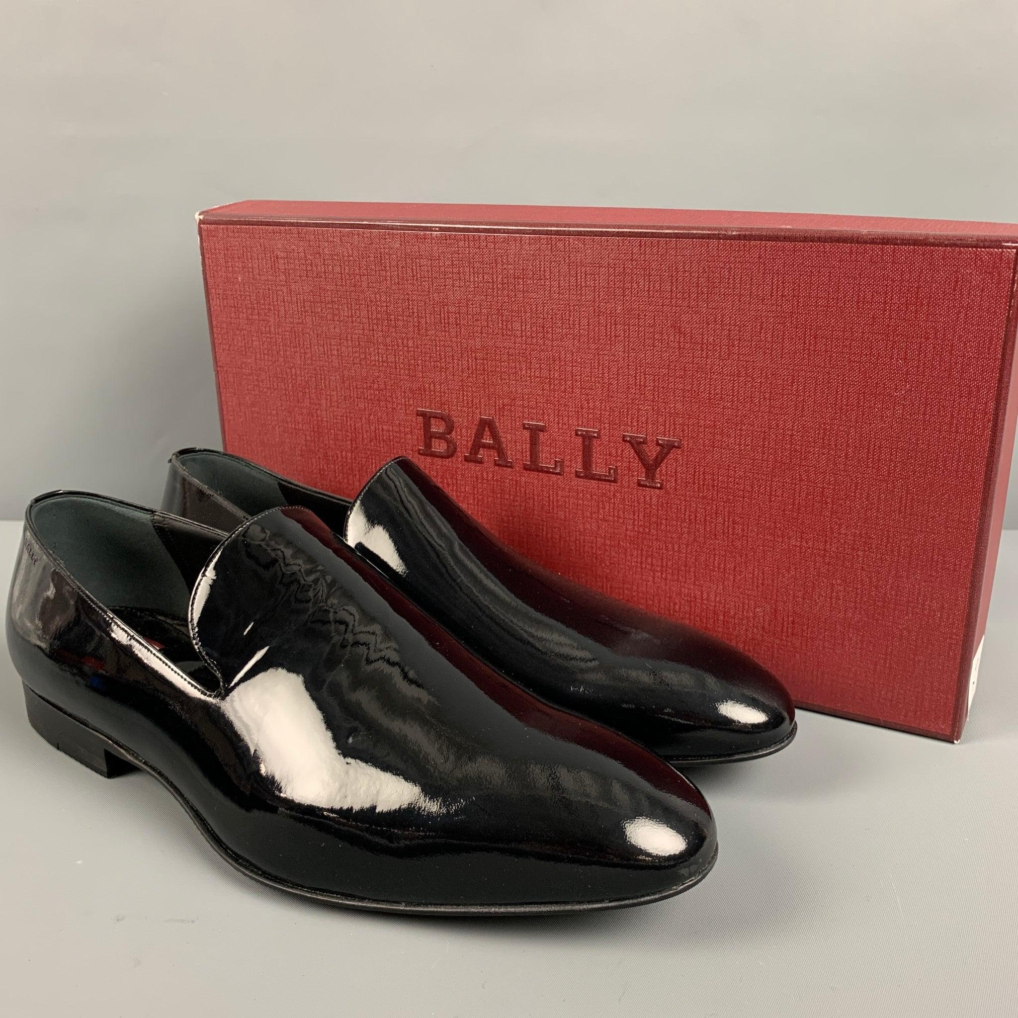 BALLY Size 7.5 Black Patent Leather Slip On Loafers For Sale 5