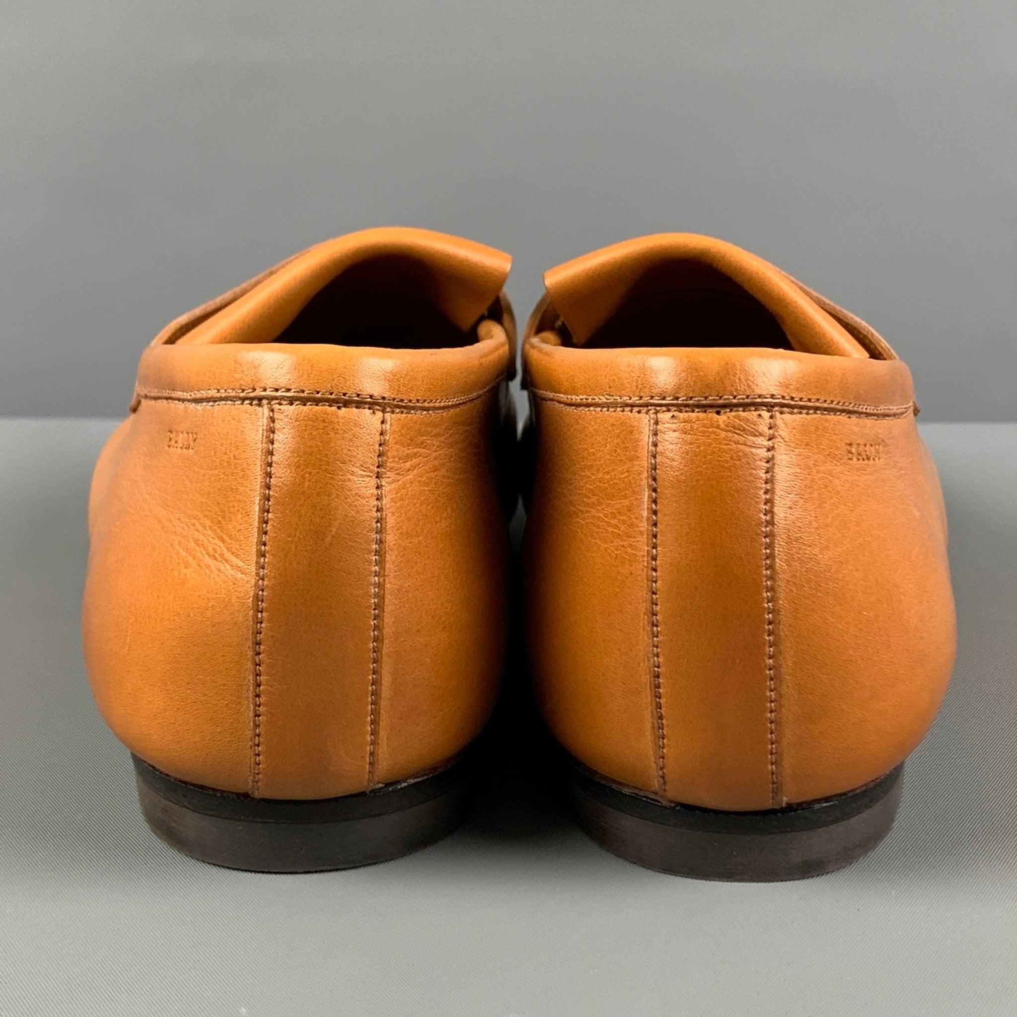 BALLY Size 7.5 Honey Leather Slip On Loafers For Sale 1