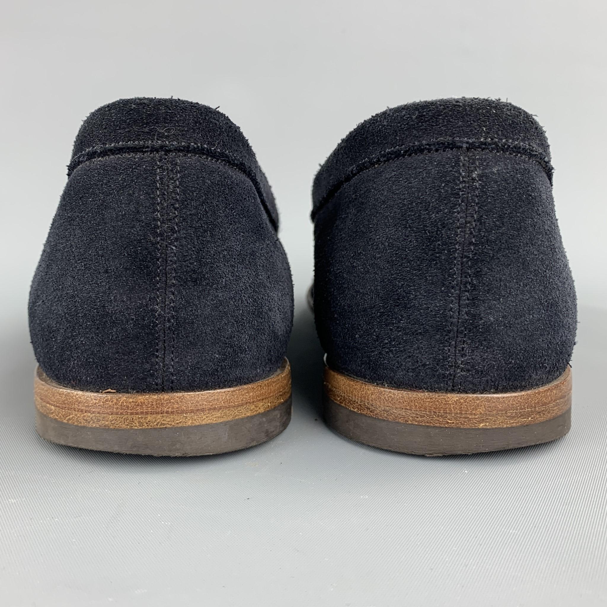 Black BALLY Size 7.5 Navy Suede Slip On Loafers