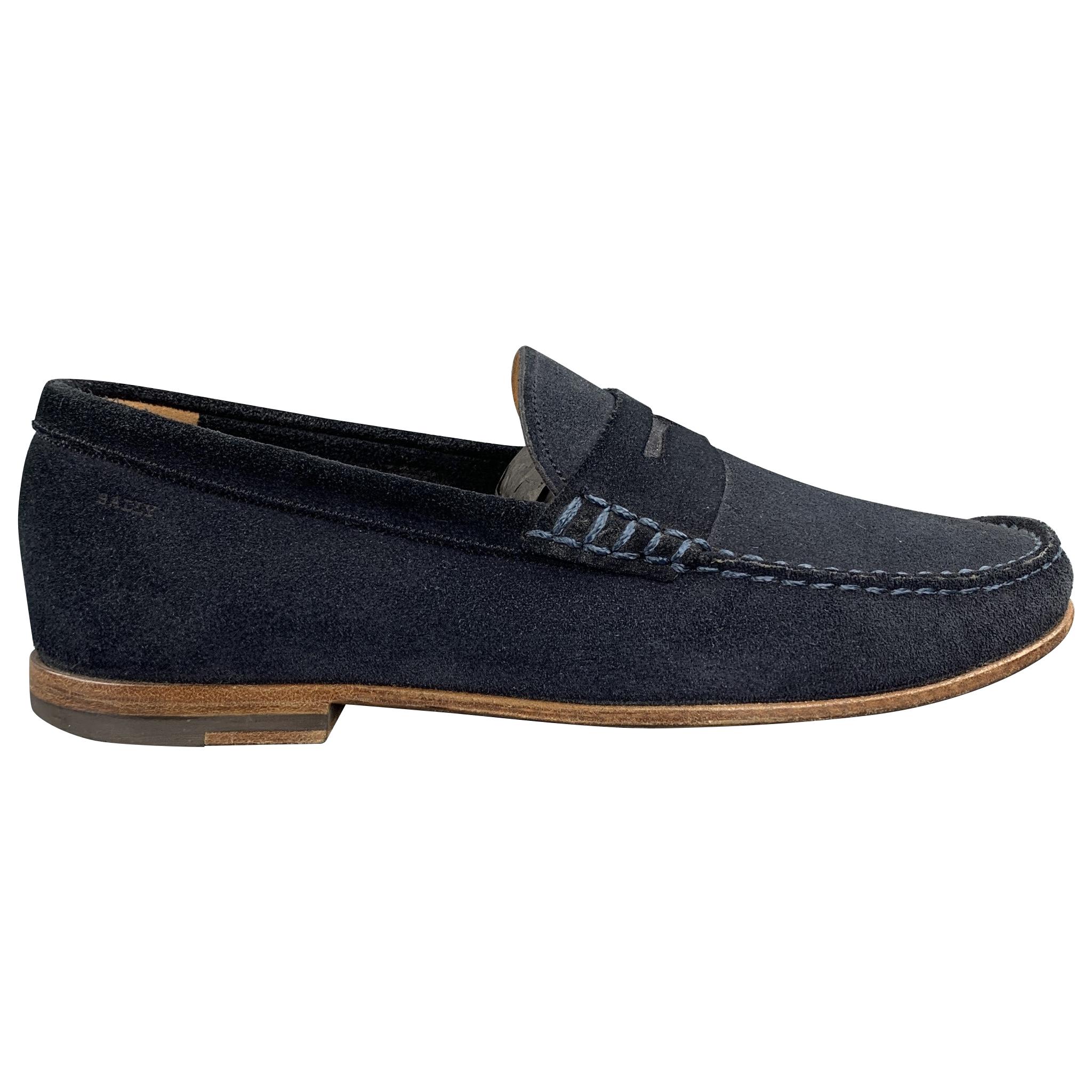 BALLY Size 7.5 Navy Suede Slip On Loafers