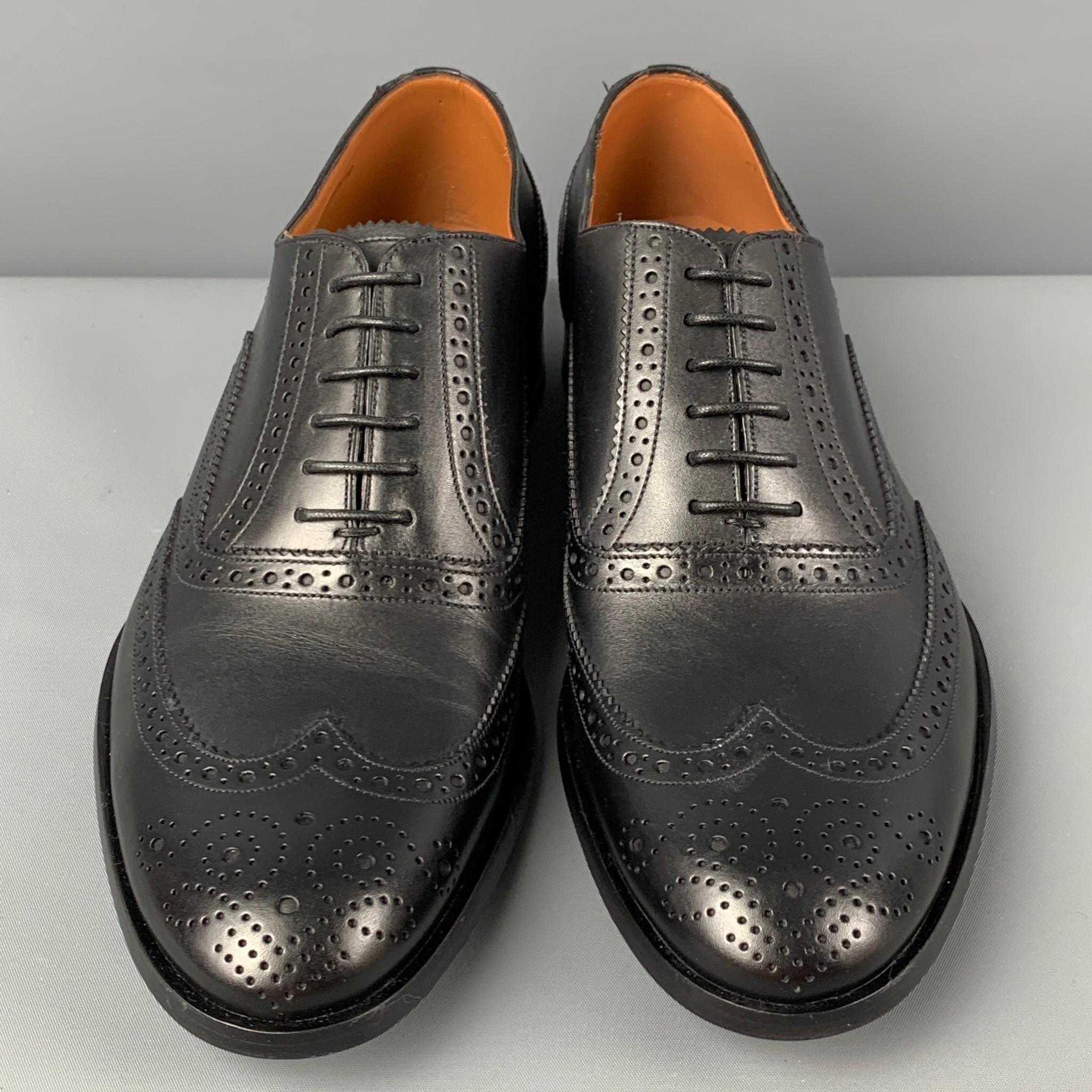 BALLY Size 8 Black Perforated Leather Wingtip Lace Up Shoes In Good Condition In San Francisco, CA