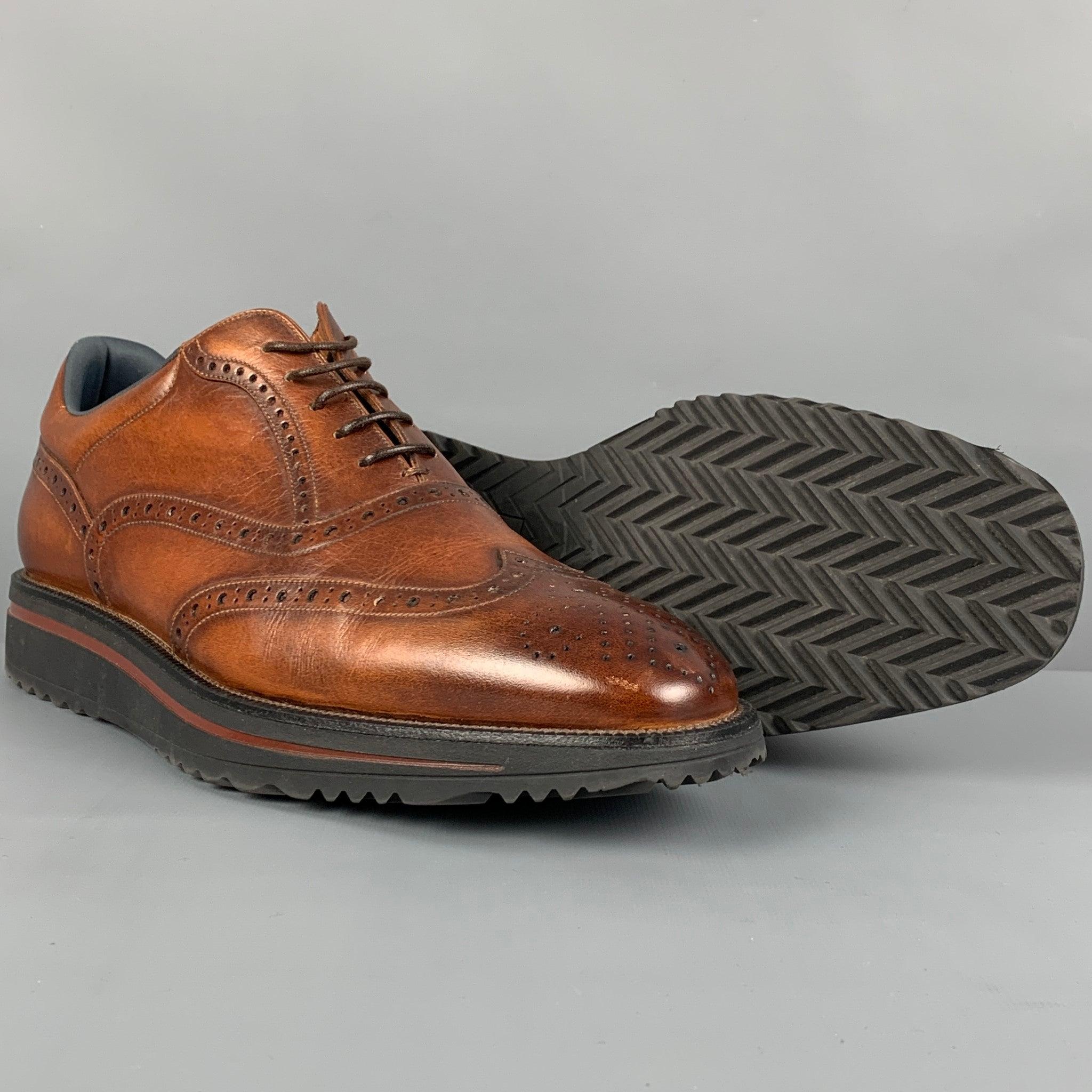 BALLY Size 8.5 Brown Antique Leather Wingtip Lace Up Shoes In Good Condition For Sale In San Francisco, CA
