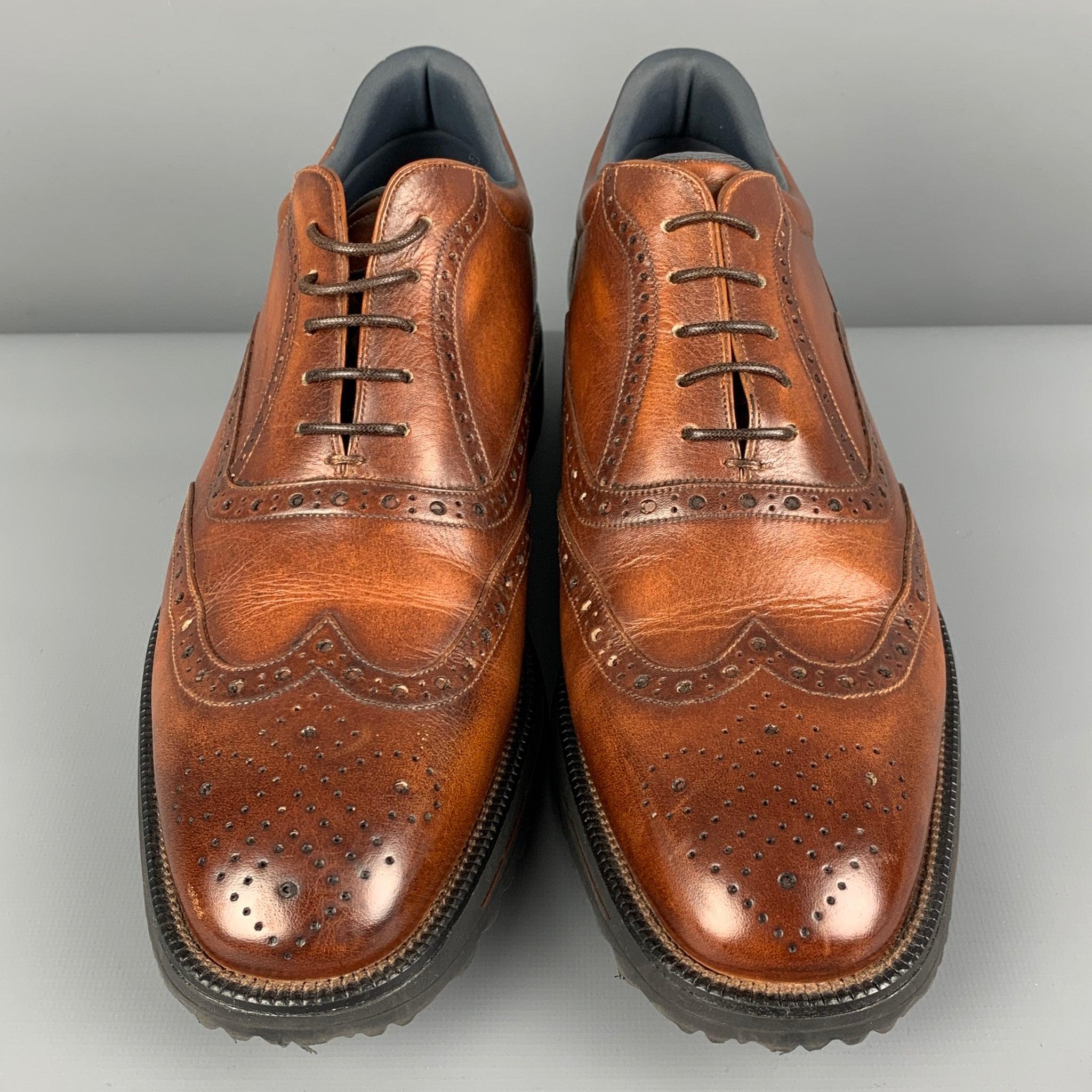 Men's BALLY Size 8.5 Brown Antique Leather Wingtip Lace Up Shoes For Sale