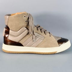BALLY Size 8.5 Brown Taupe Color Block Leather High Top Sneakers