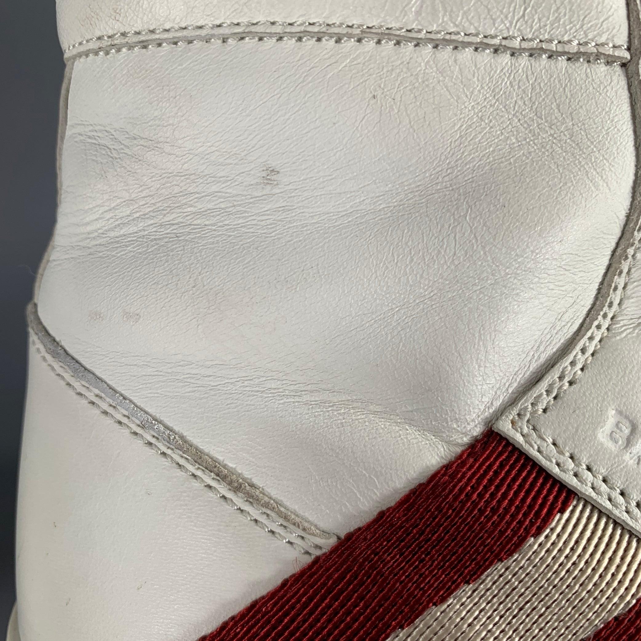 BALLY Size 8.5 -Oldani- White Red Ribbon Trim Leather High Top Sneakers 4