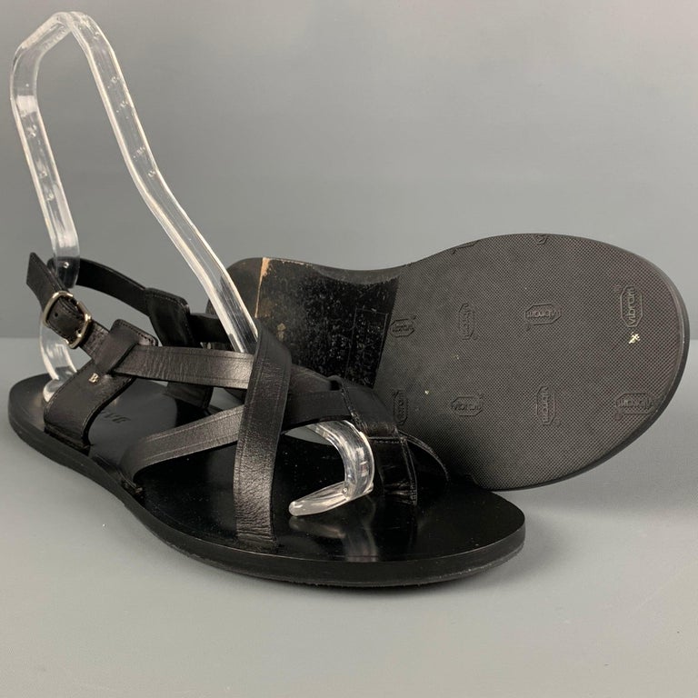 BALLY Size 9.5 Black Leather Thong Sandals For Sale at 1stDibs