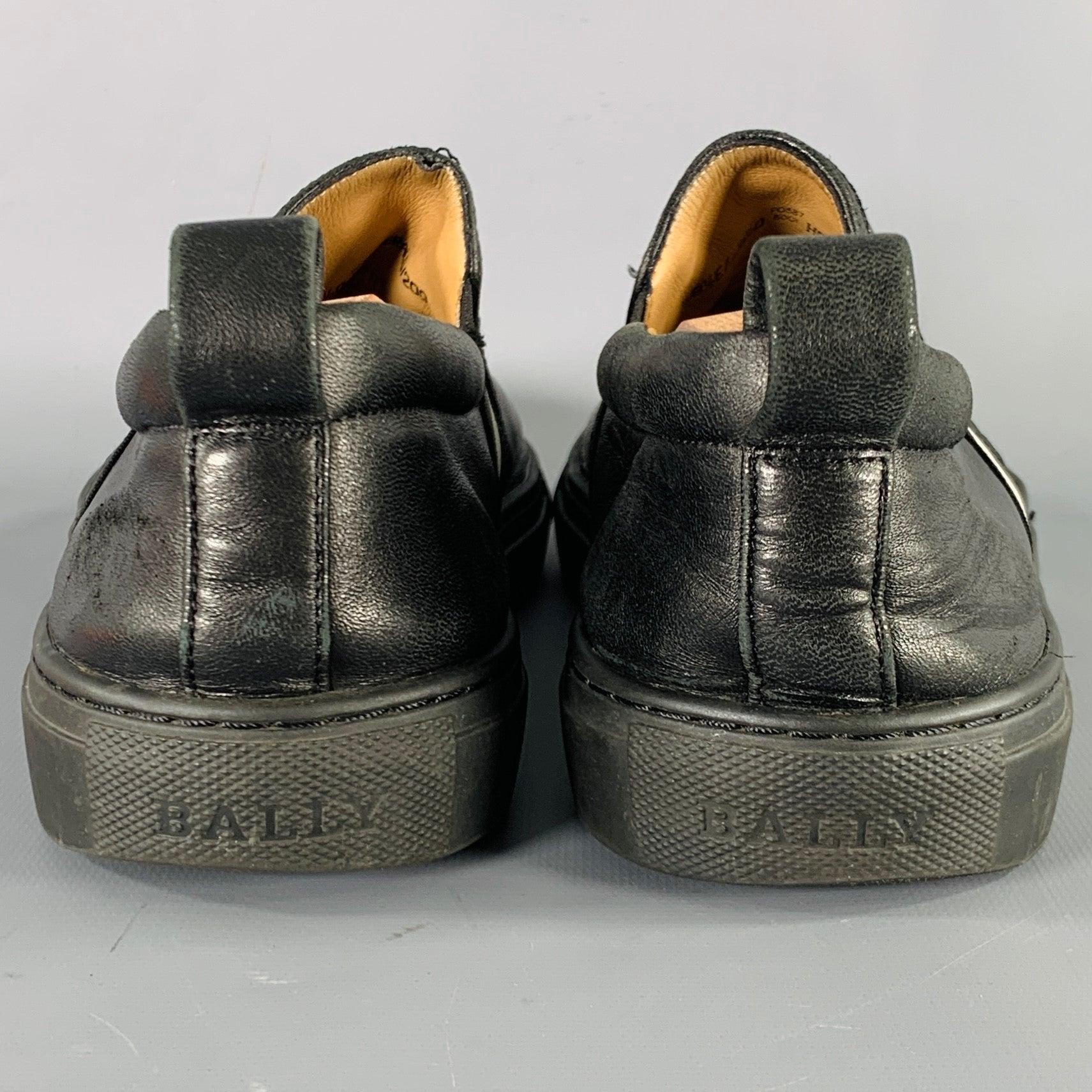 BALLY Size 9.5 Black White Stripe Leather Slip On Loafers In Good Condition For Sale In San Francisco, CA