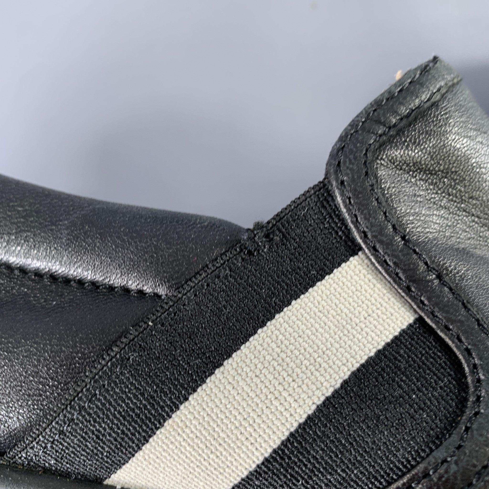BALLY Size 9.5 Black White Stripe Leather Slip On Loafers For Sale 5