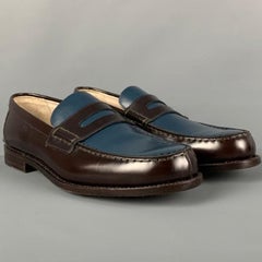 BALLY Size 9.5 Brown Blue Two Toned Leather Slip On Perry Loafers
