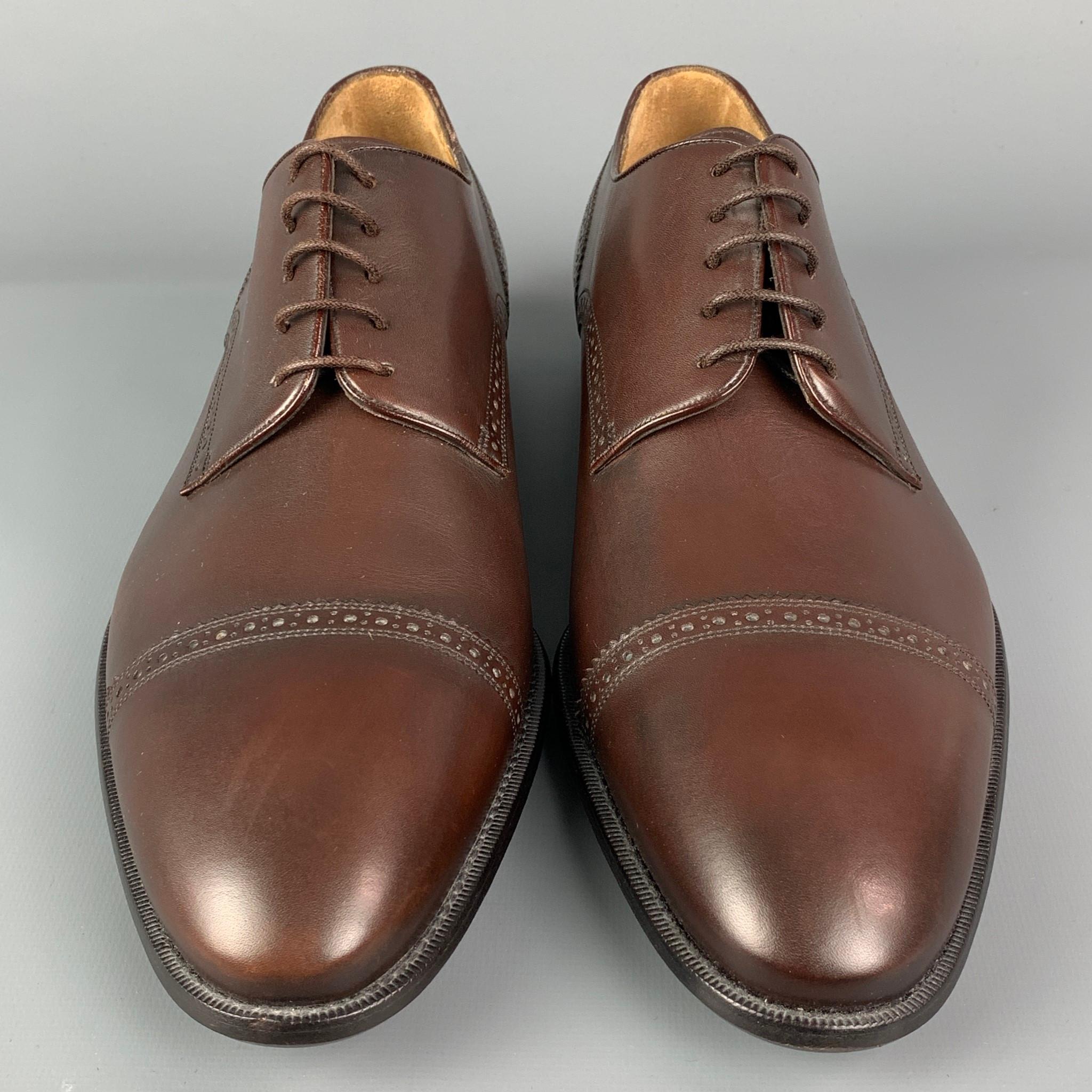 BALLY Size 9.5 Brown Leather Cap Toe Lace Up Shoes In New Condition In San Francisco, CA