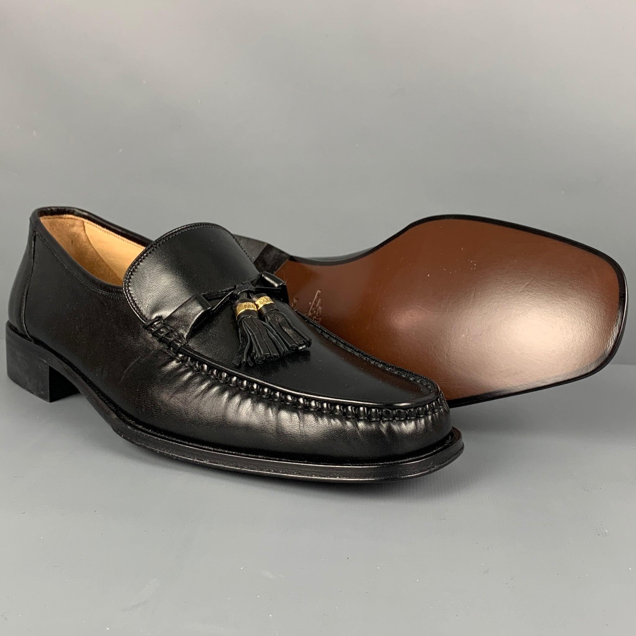 BALLY Size US 9.5 Black Leather Tassels Loafers In Good Condition For Sale In San Francisco, CA