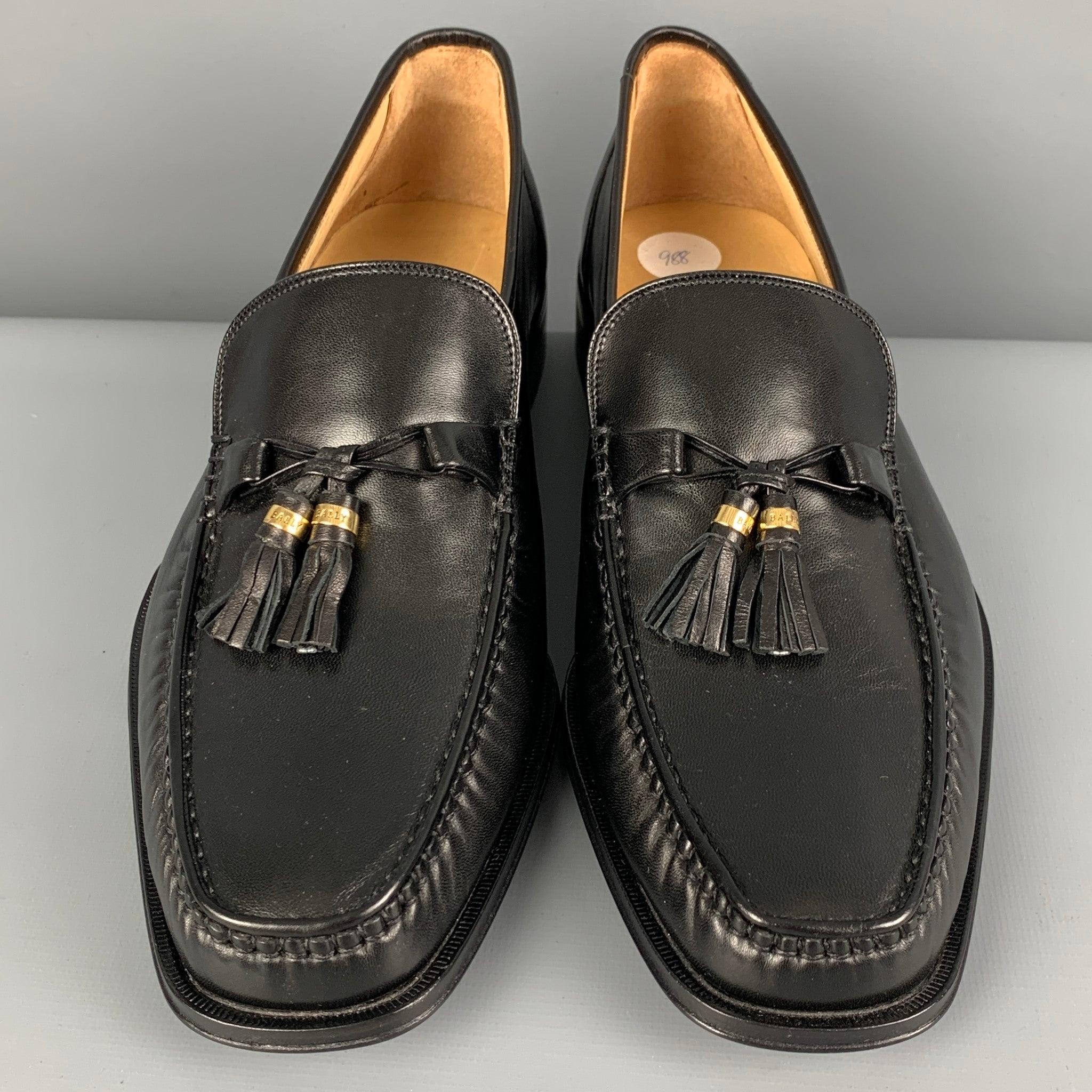 Men's BALLY Size US 9.5 Black Leather Tassels Loafers For Sale