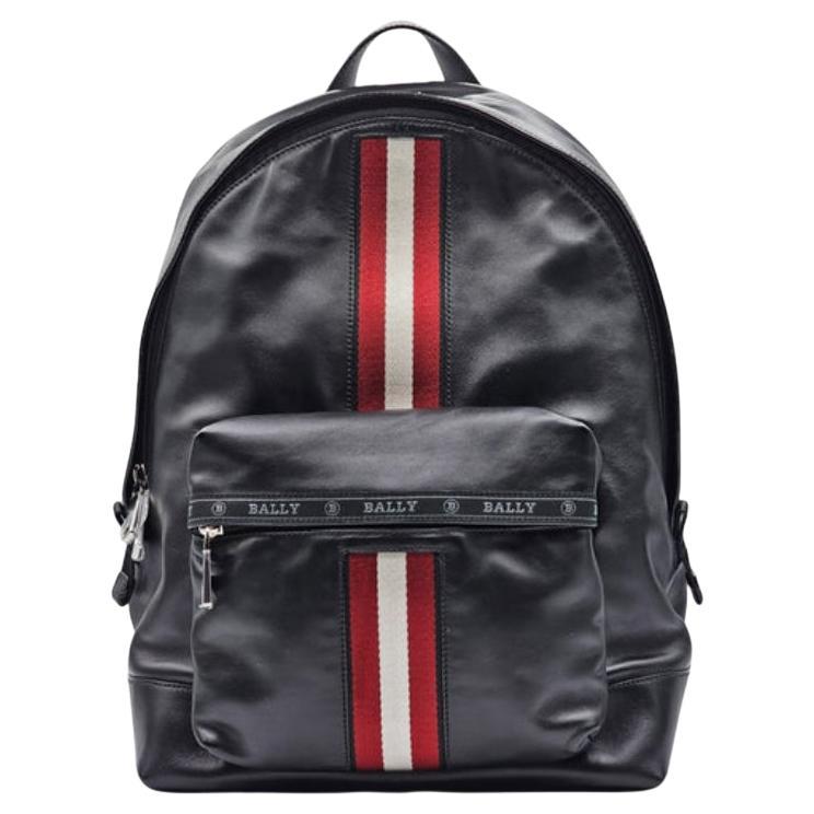 Bally Striped Harper Backpack Leather in Black For Sale