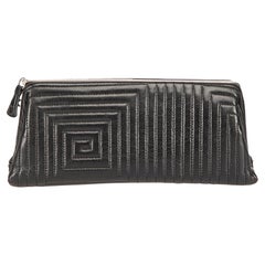 Bally Vintage - Pochette matelassée à rayures en cuir noir