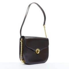 BALLY Vintage black smooth leather gold turnlock chain flap box bag