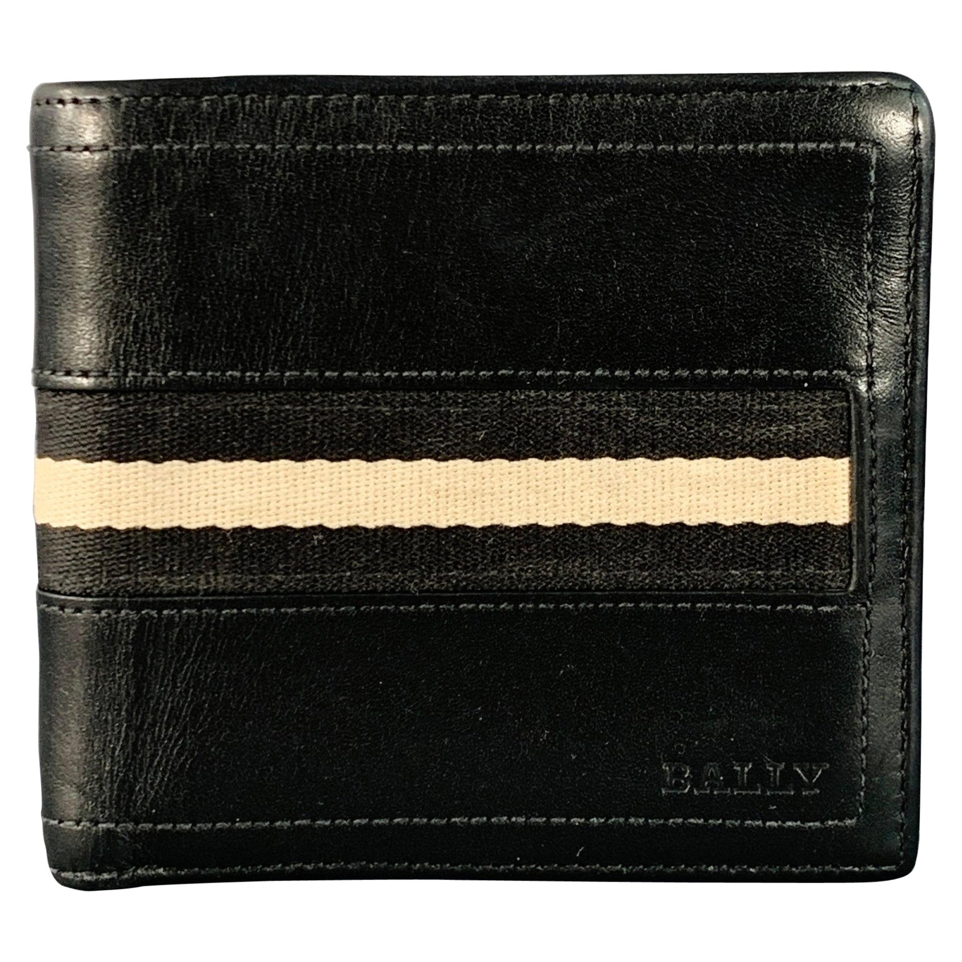 BALLY Vintage Schwarz Weiß Band Streifen Leder Bifold Wallet
