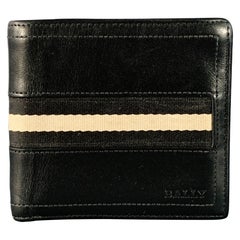 BALLY Vintage Black White Ribbon Stripe Leather Bifold Wallet