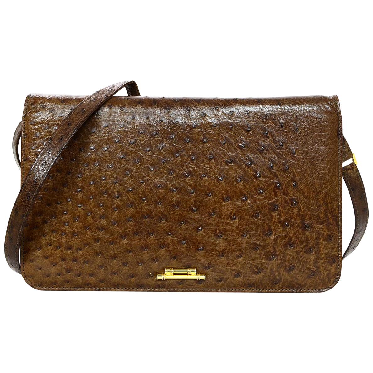 Bally Vintage Brown Ostrich Crossbody/Clutch Bag
