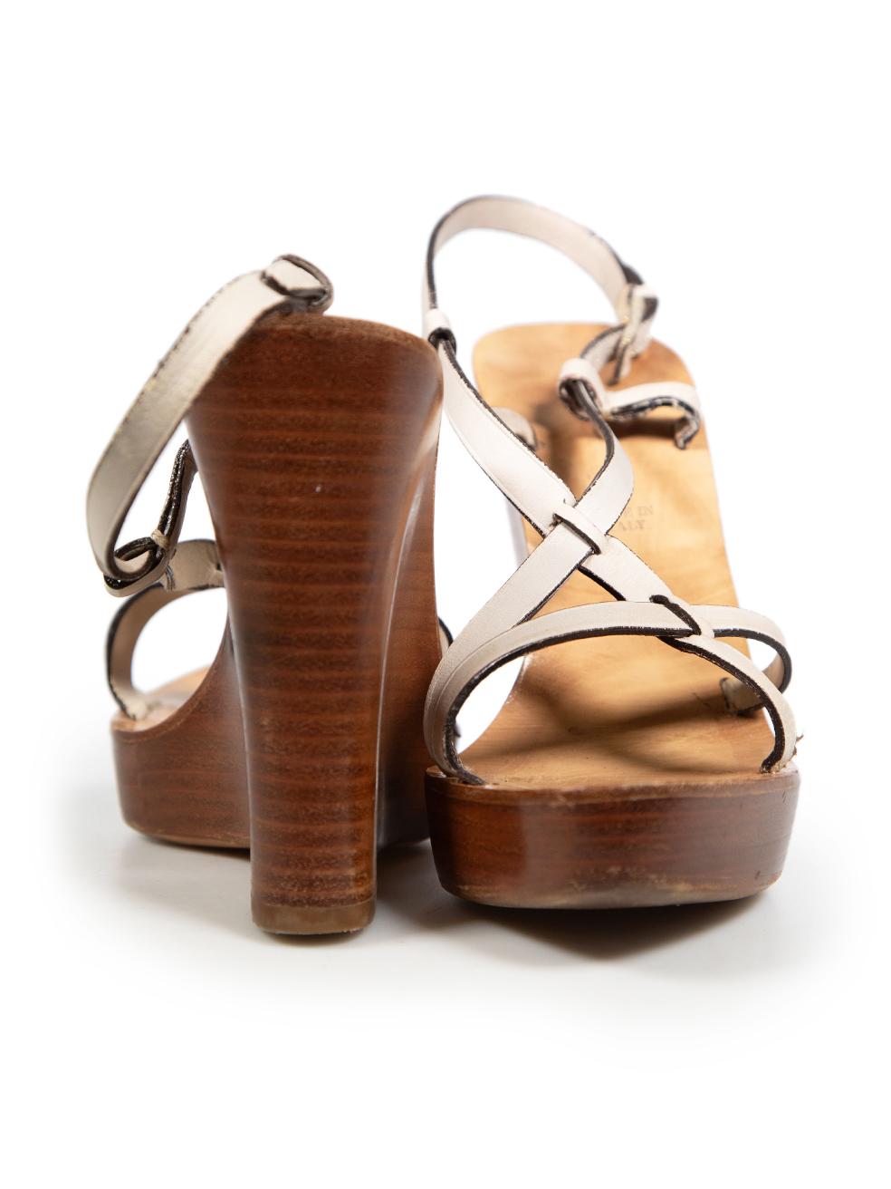 Brown Bally White Leather Manako Wedge Sandals Size US 6.5 For Sale