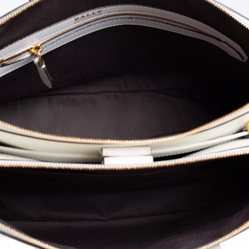 Gray Bally White Lip Print Leather Berkeley Double Zip Tote